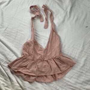 Boho Altar’d State Pink Cotton Gauze Ruffled Tank Top Made in USA Size Small